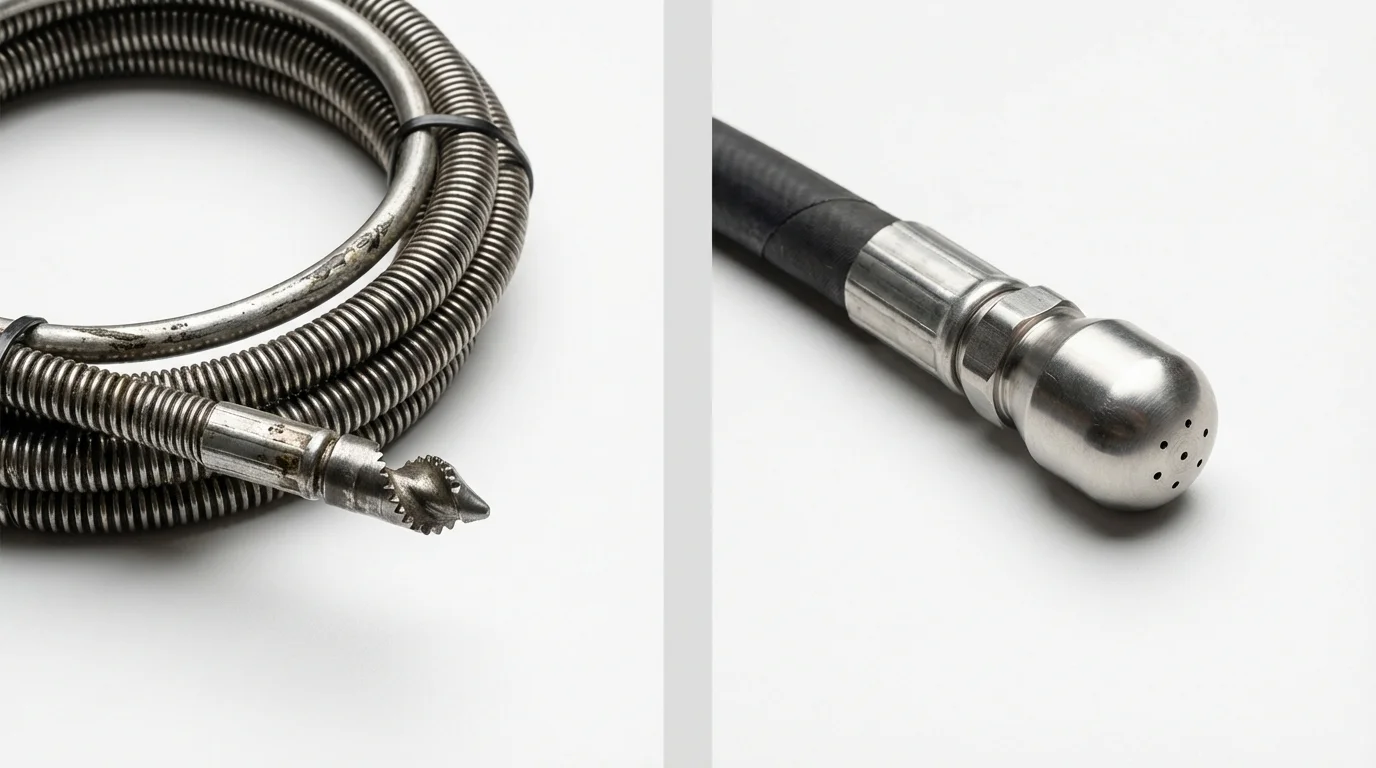 Drain snake cable and hydro jetting nozzle used for drain cleaning in Milpitas, CA