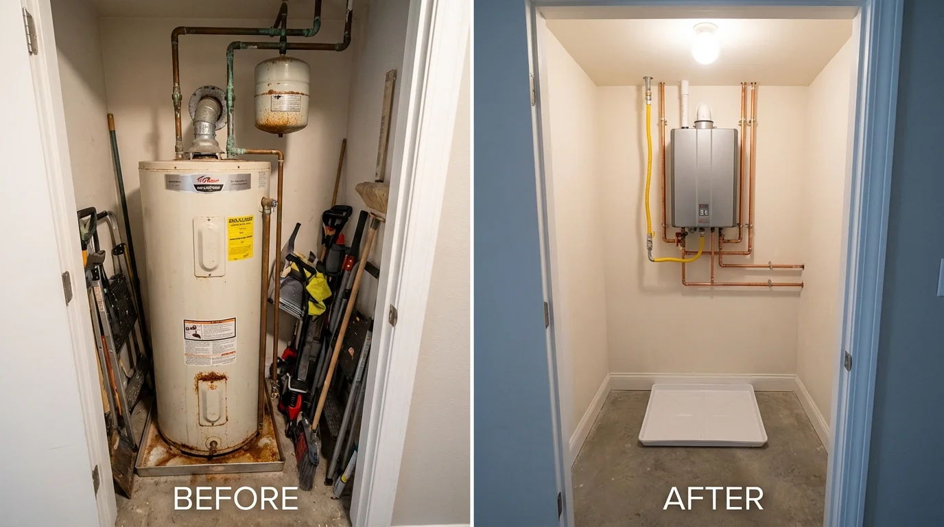 Tank water heater versus wall-mounted tankless unit comparison for Milpitas, CA homeowners