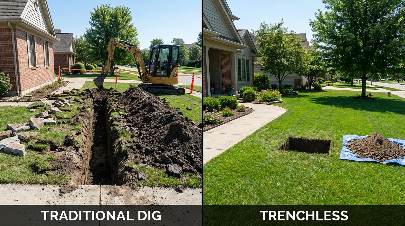 Trenchless sewer repair with minimal yard damage versus traditional excavation in Milpitas, CA